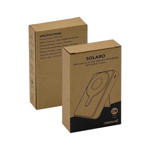 SOLARO - @memorii 10000 mAh All-in-One Wireless Powerbank - Black