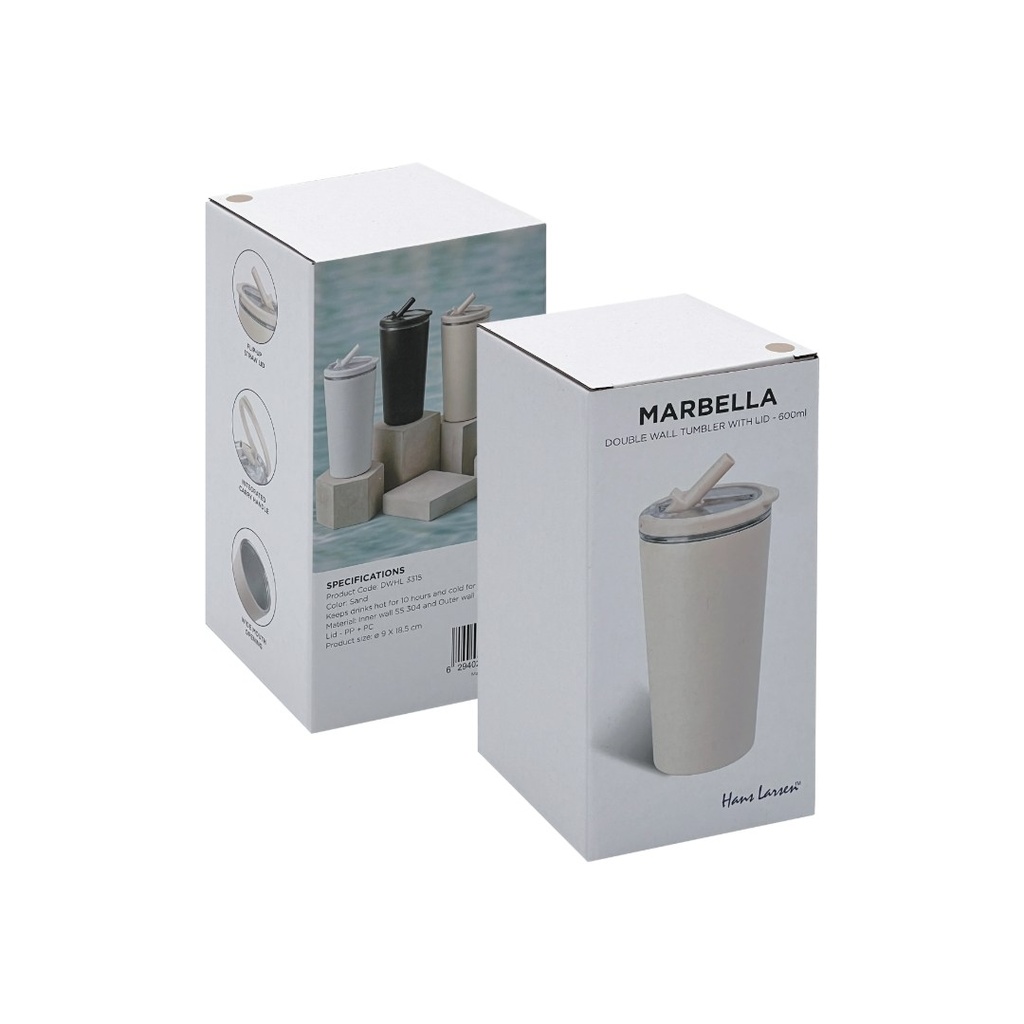 MARBELLA - Hans Larsen Double Wall Tumbler with Sip Lid 600 ml - Sand