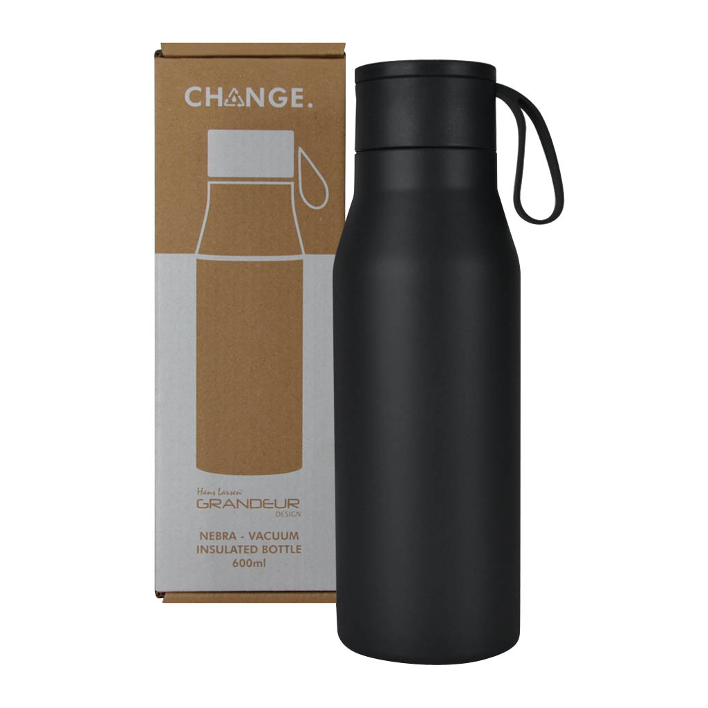 NEBRA - CHANGE Collection Vacuum Insulated Water Bottle with Carry Loop 600ml - Black
