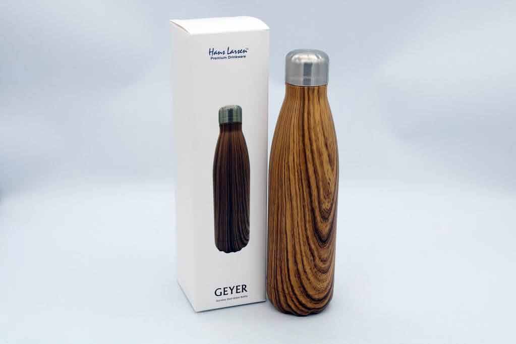 GEYER - Hans Larsen Stainless Steel Water Bottle with Wood Print - Brown