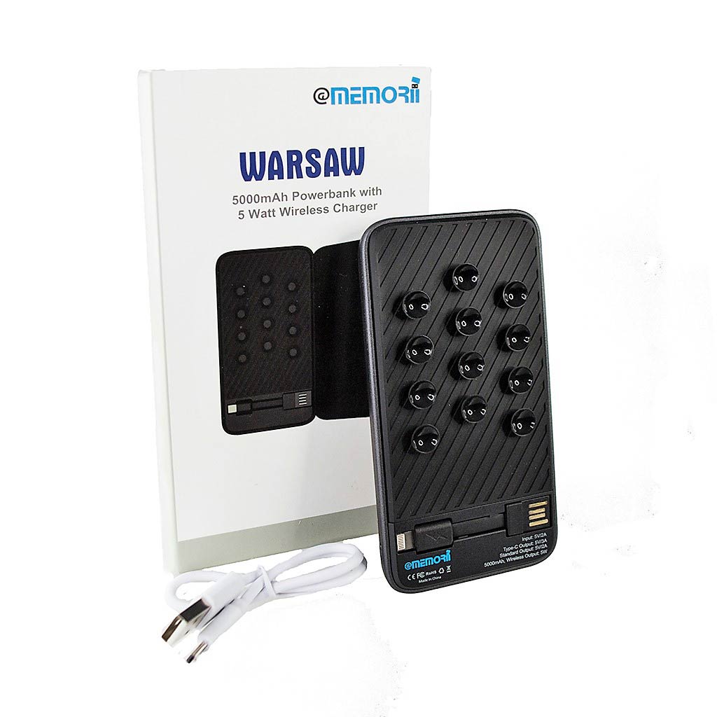 WARSAW - @memorii 5000 MAH Wireless Powerbank Black