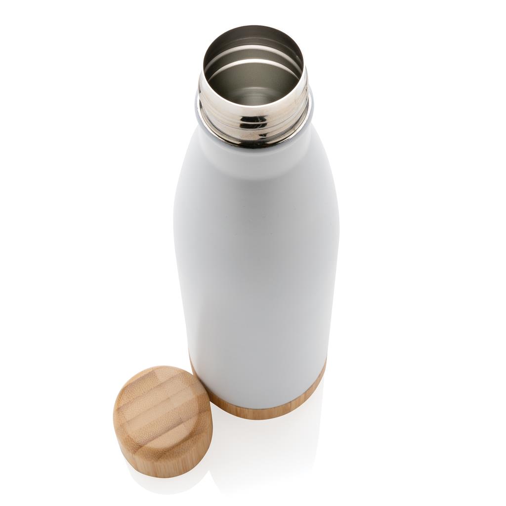 ODESSA - Giftology Double Wall Stainless Bottle with Bamboo Lid and Base - White