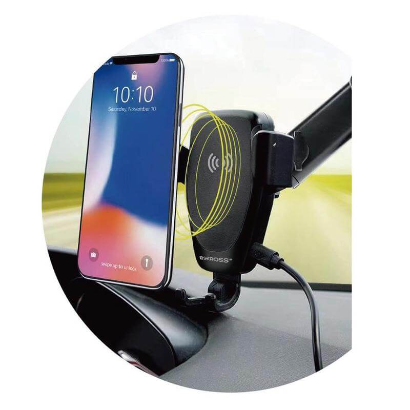 SKROSS Car Phone Holder & Wireless Charger - Black