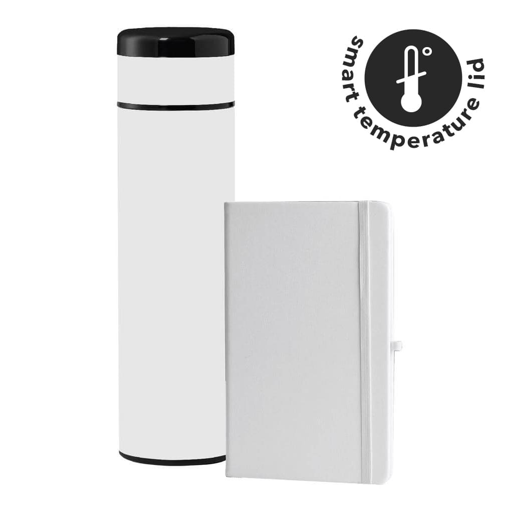 Vacuum Flask with Temperature Lid and Notebook Gift Set - White - view 1 of 4