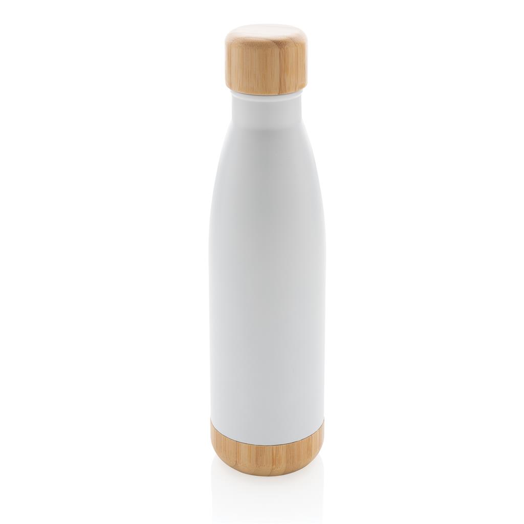 ODESSA - Giftology Double Wall Stainless Bottle with Bamboo Lid and Base - White