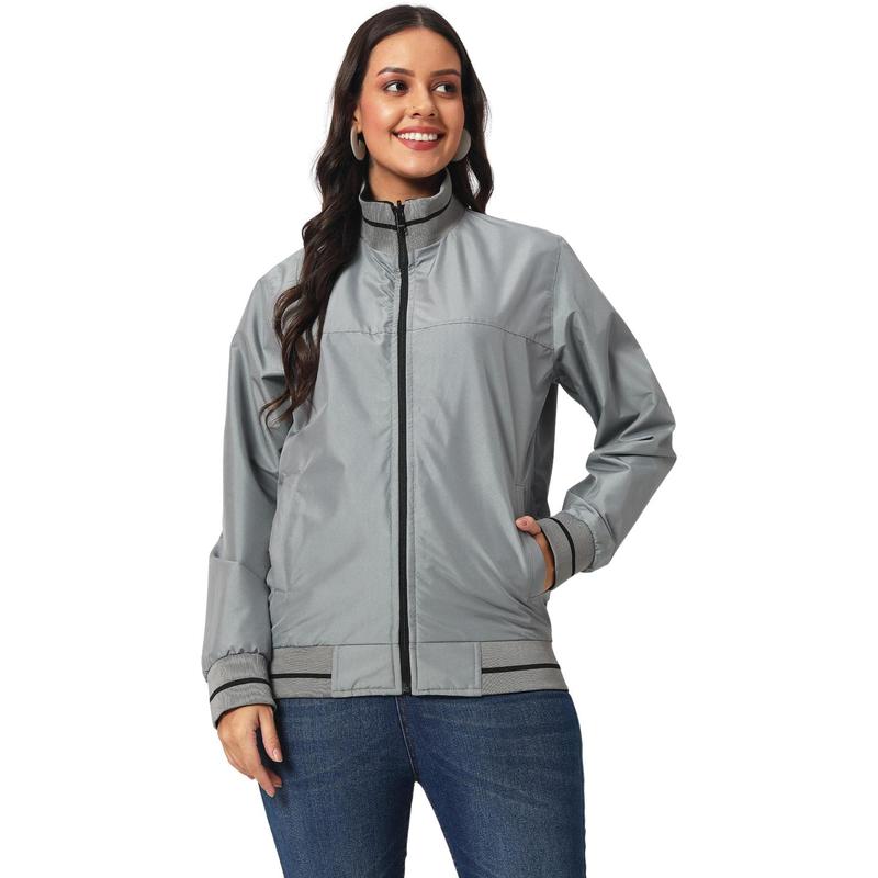 VARSITY - SANTHOME Women's Lightweight Reversible Bomber Jacket ( Large Black / Grey)