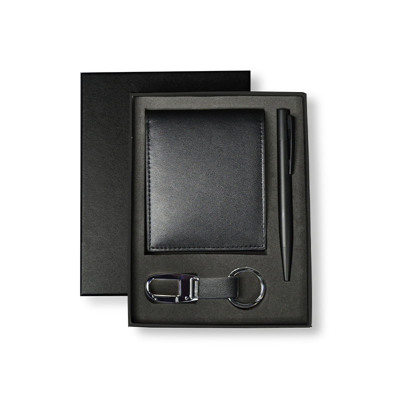 Set of Men's Wallet, Key Chain and Pen - Black