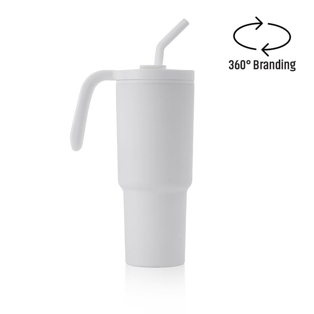 Hans Larsen Recycled Stainless Steel/PP Tumbler with 360 Branding - White