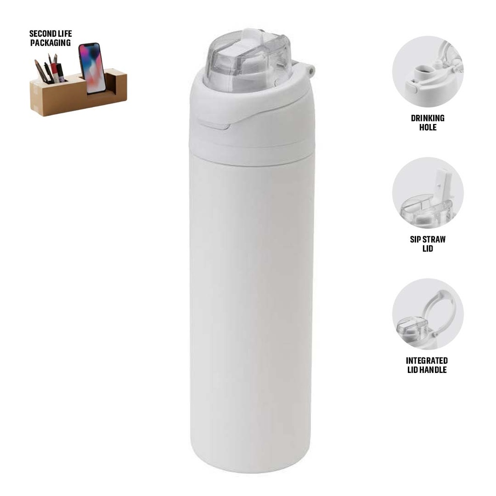 Hans Larsen Recycled Stainless Steel Bottle with Dual Sip Lid - White