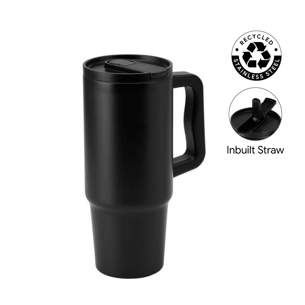 Hans Larsen Recycled Stainless Steel Tumbler with Straw Lid - Black