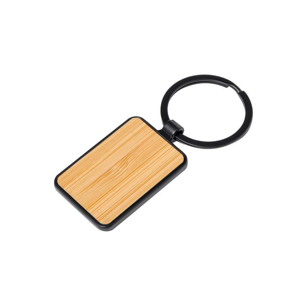 Rectangle Bamboo Metal Keychain - view 1 of 3