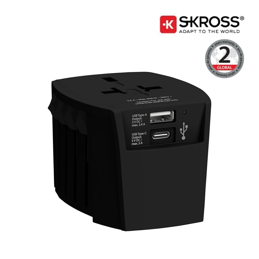 SKROSS World Travel Adapter MUV USB (AC) - USB & Type C ports - Black