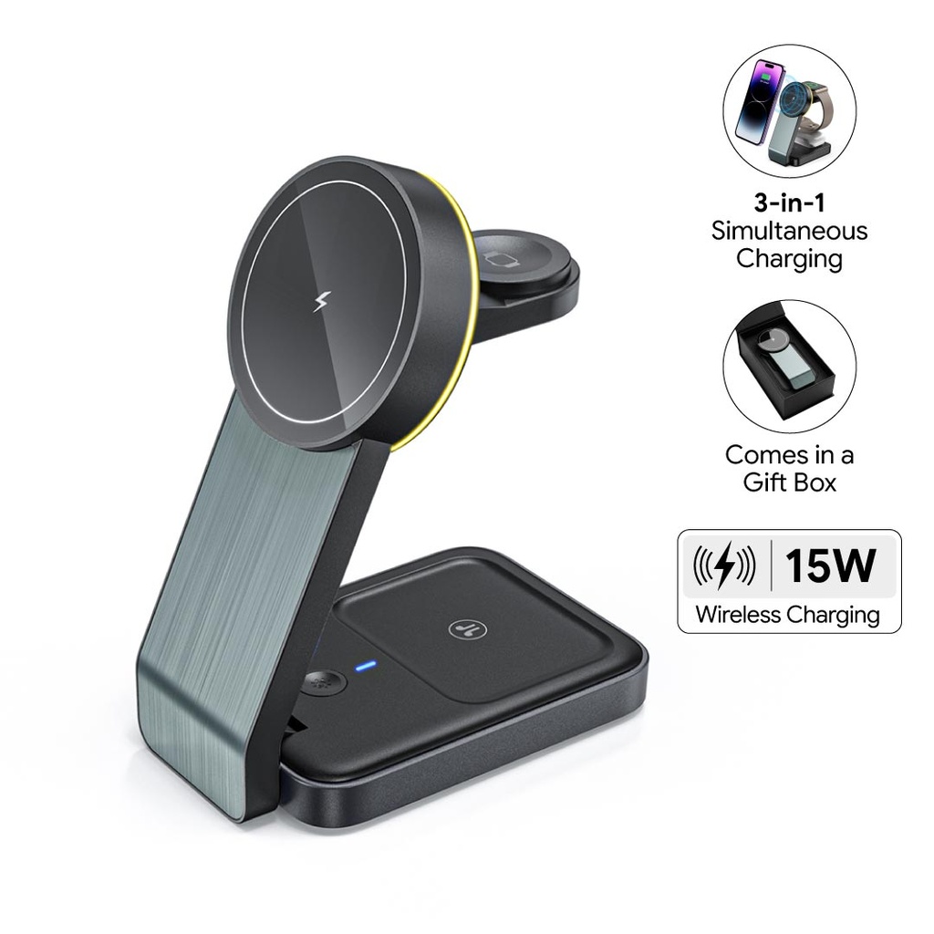 POWERBASE @memorii 3 in 1 Wireless Fast Charging Station with Ambient Light