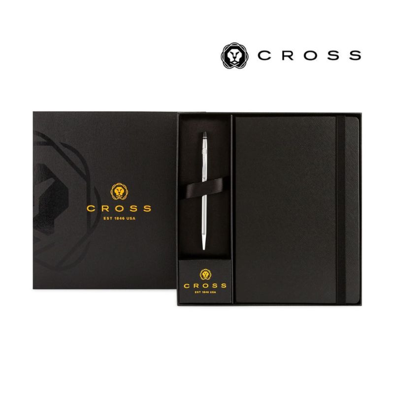 Cross Click™ Chrome Ballpoint Pen & A5 Hardcover Notebook Gift Set - Black