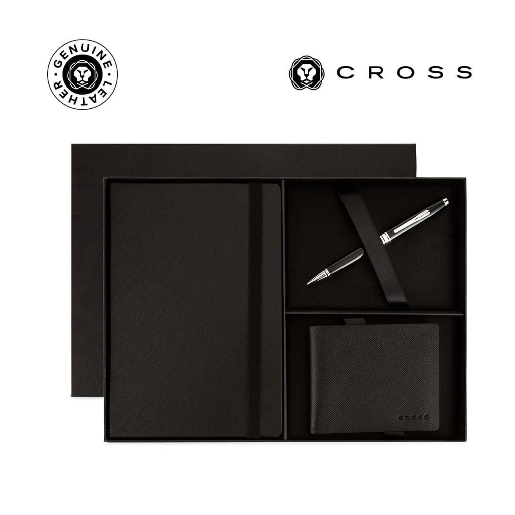 Cross Coventry Ballpoint Pen with Notebook and Coin Wallet Gift Set - Black