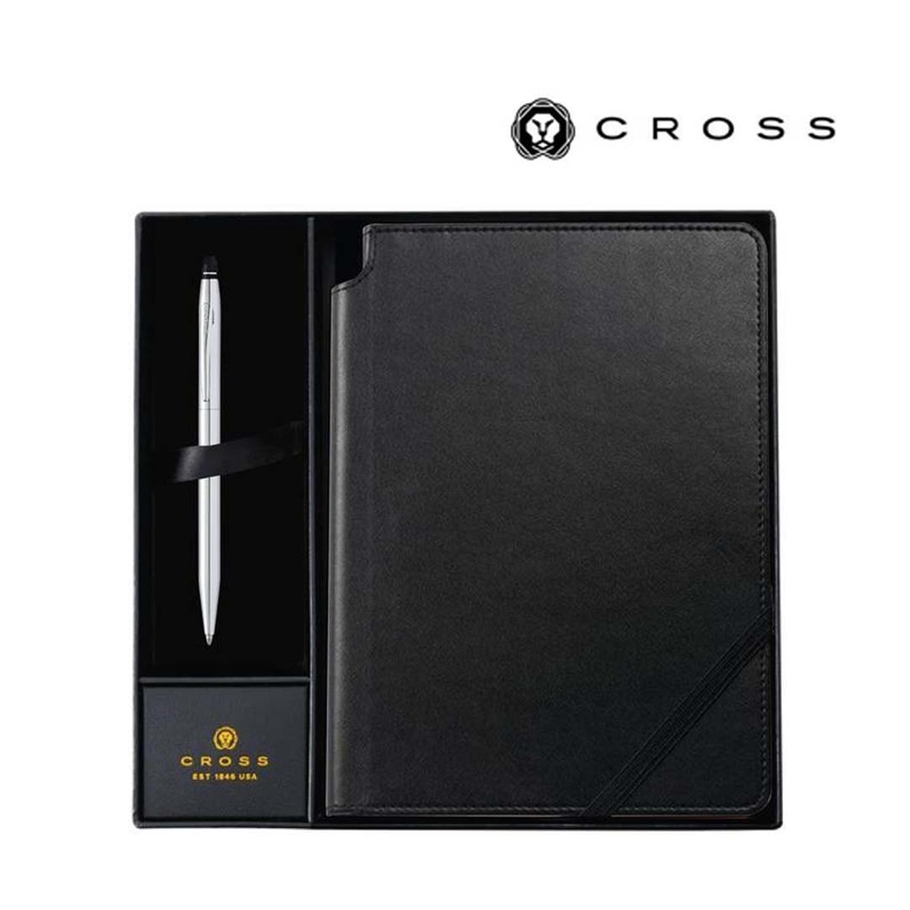 Cross Click™ Chrome Ballpoint Pen with Classic Black Journal Gift Set