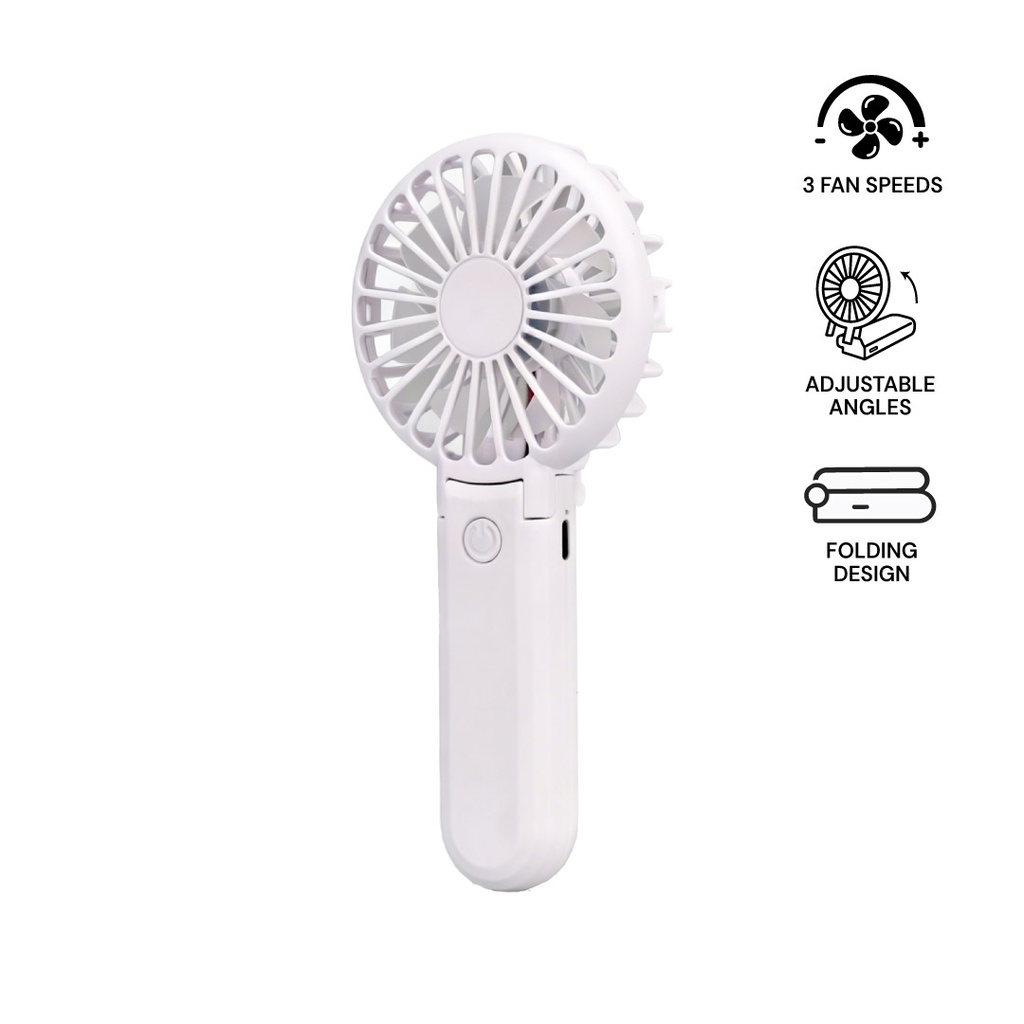 Rechargeable Handheld Fan with Foldable Desk Stand - White