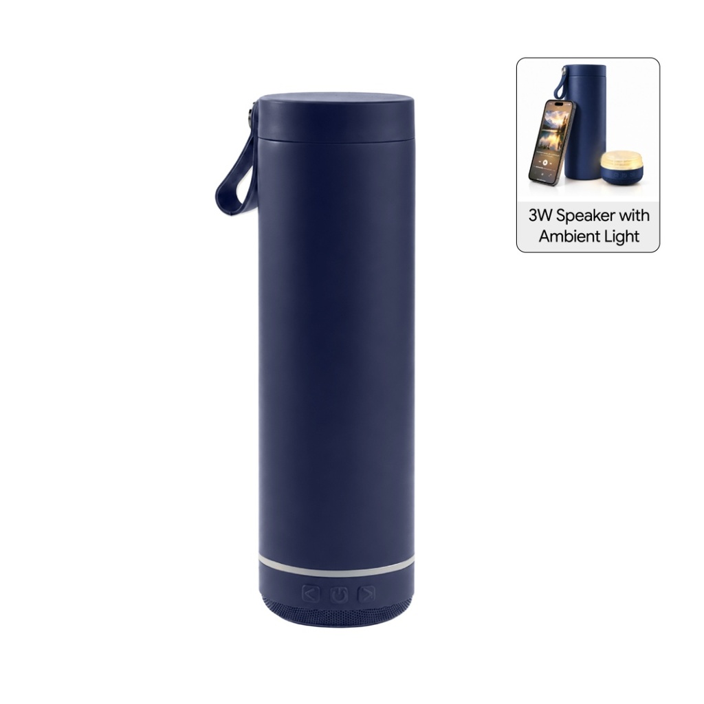 DEXOS - Giftology Double Wall Vacuum Bottle with 3W Speaker - 500 ml - Navy Blue