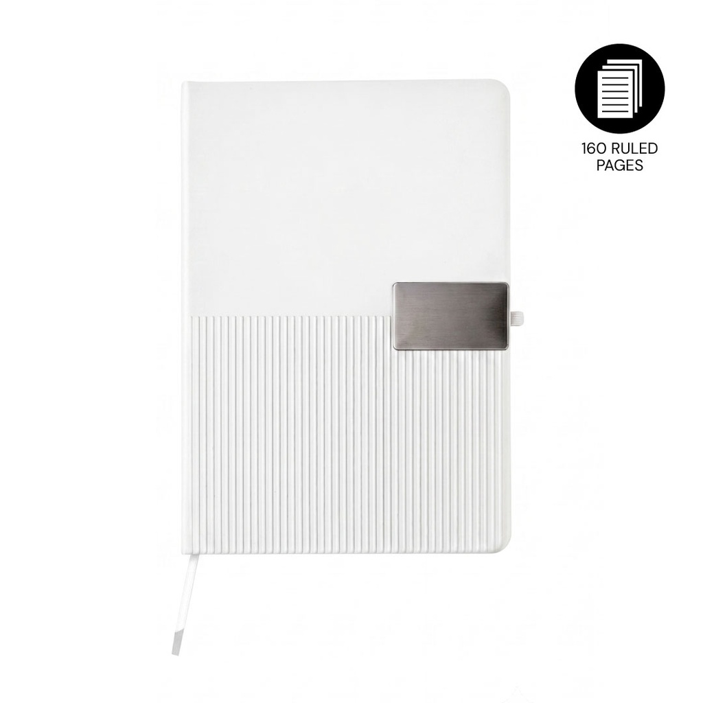 RIPPLE - Giftology A5 Hard Cover Notebook with Metal Plate - White