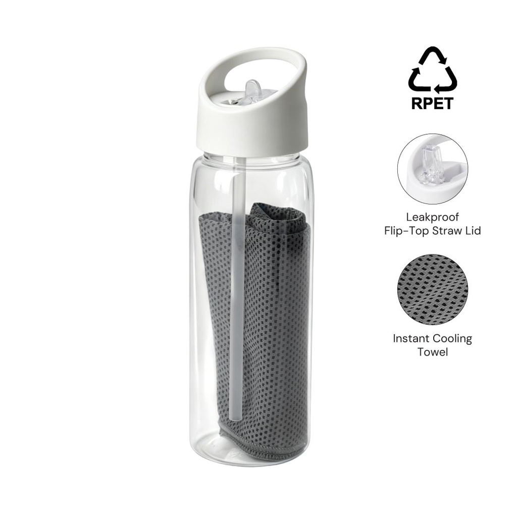 Giftology RPET Cooling Towel in RPET Bottle 800 ml - White