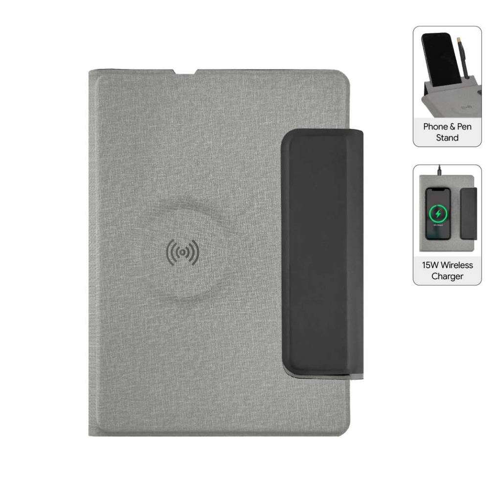 MagFolio - Santhome A5 PU Portfolio with 15W MagSafe Wireless Charger - Grey