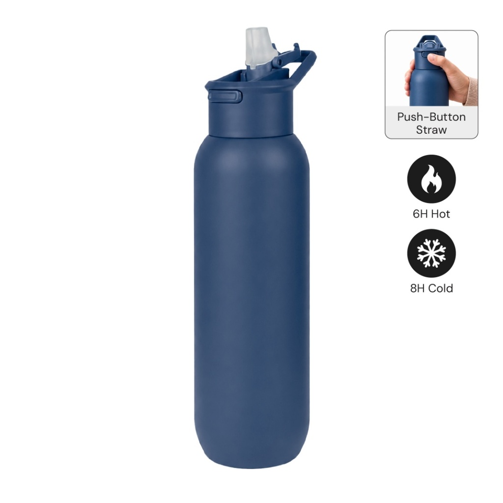 TOLEDO - Hans Larsen Double Wall Bottle with Straw  600 ml - Navy Blue