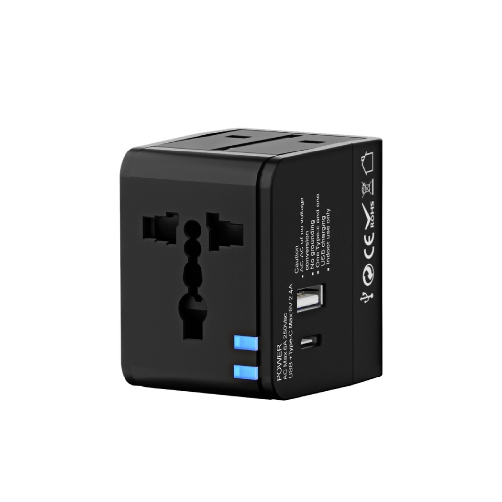 SERRI AC - Giftology Travel Adapter with Type C Compatibility - Black