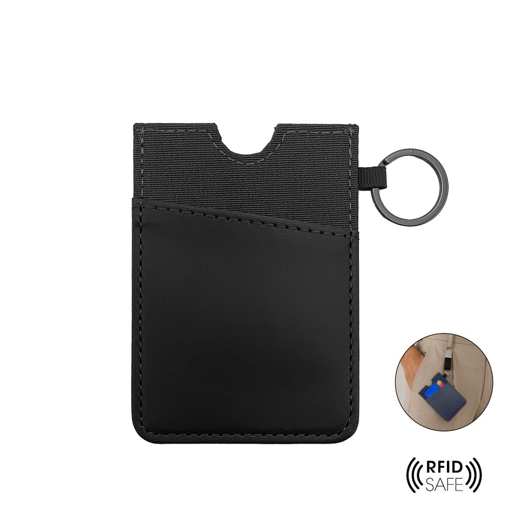 LUGANO - Vertical RFID Cardholder Wallet with Keyring - Black