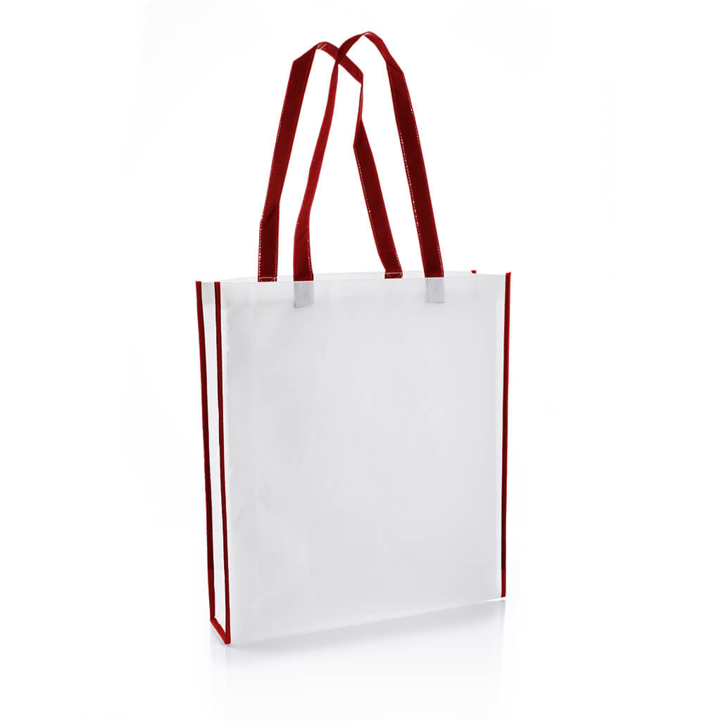 Non-Woven Shopping Bag Vertical White/Maroon