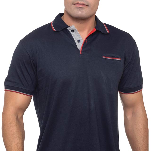TROPIKANA - SANTHOME DryNCool Polo Shirt with UV protection ( Small Navy - Red / Grey)