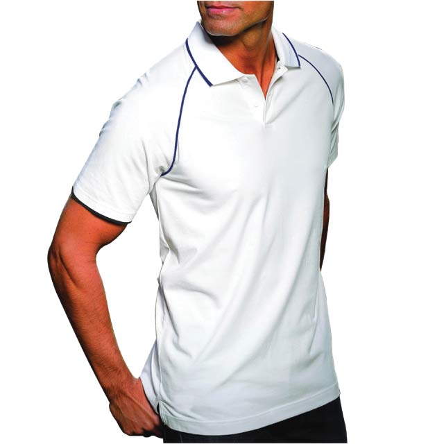 REGLAN - SANTHOME 2ply 100% cotton Polo Shirt ( Medium White / Royal Blue)