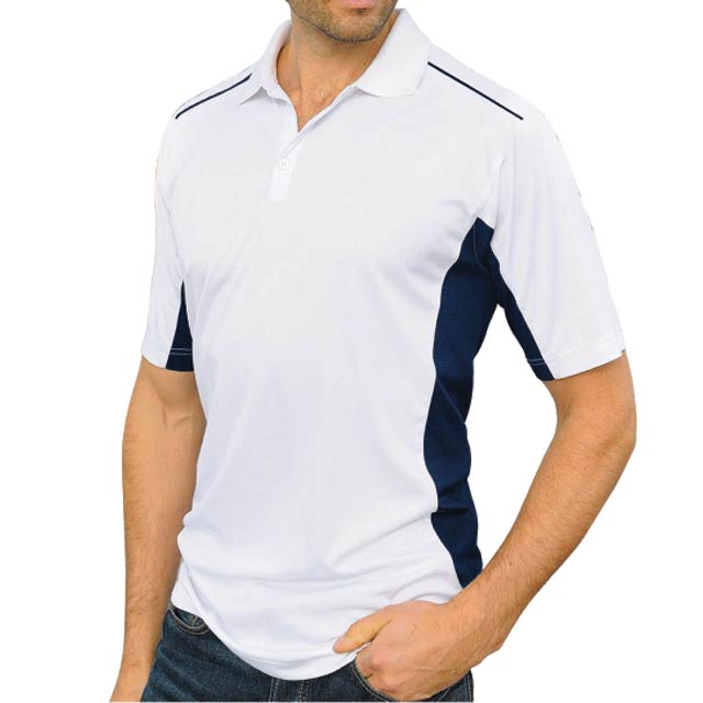 TECK - SANTHOME DryNCool Polo Shirt with UV protection ( X-Large White / Navy Blue)