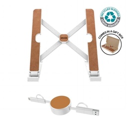 [MTGS 1168] BRELA - @memorii Set of Recycled Laptop Stand and retractable cable - White