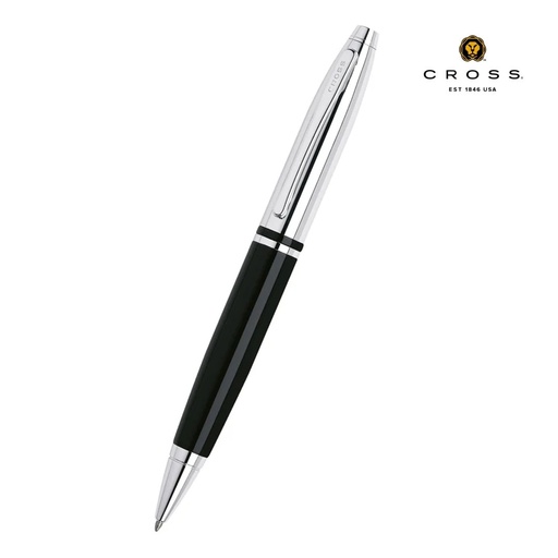 [WICR 5308] Cross Calais™ Chrome/Black Lacquer with Polished Chrome Appointments Ballpoint Pen (Blue Ink)