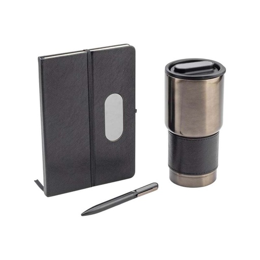 [GSHL 9595] GIESSEN - Hans Larsen Gift Set of Tumbler, Notebook and Pen - Black	