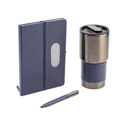 [GSHL 9596] GIESSEN - Hans Larsen Gift Set of Tumbler, Notebook and Pen - Blue	