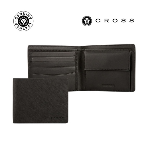 [LACR 2002] CROSS Saffiano Leather 4CC Bifold Wallet with Coin Pocket - Black