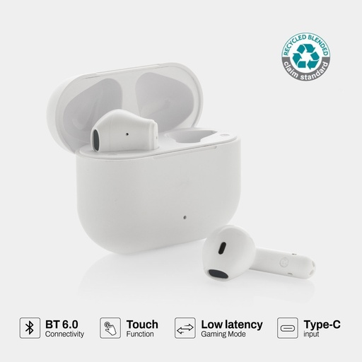 [ITXD 1275] TUNEVO RCS recycled plastic wireless earbuds - White