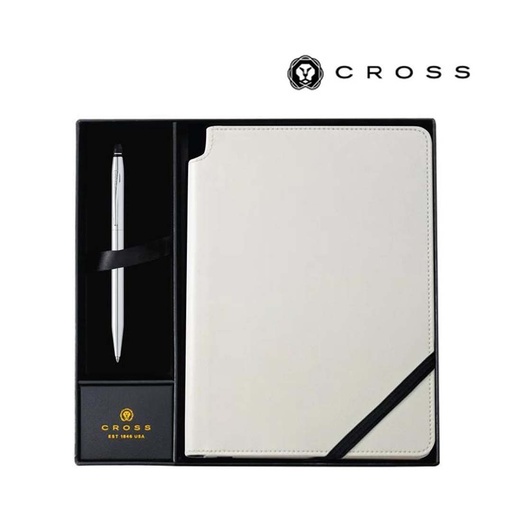 [GSCR 5022] Cross Click™ Chrome Ballpoint Pen with Classic White Journal Gift Set