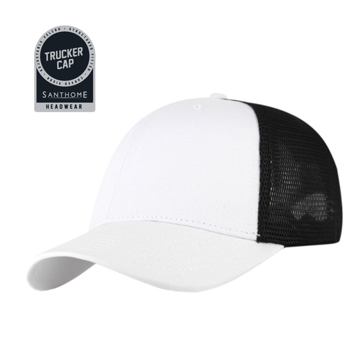 [HWSN 7132] SWIFT - Santhome 6 Panel Trucker Cap - White / Black