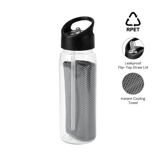 [DWGL 3296] DEVON - Giftology RPET Cooling Towel in RPET Bottle 800 ml - Black
