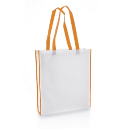 [NW001 V-White/Orange] Non-Woven Shopping Bag Vertical White/Orange