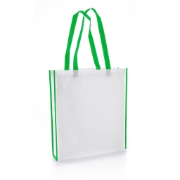 [NW001 V-White/Green] Non-Woven Shopping Bag Vertical White/Green