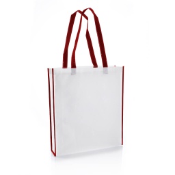 [NW001 V-White/Maroon] Non-Woven Shopping Bag Vertical White/Maroon
