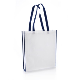 [NW001 V-White/Navy] Non-Woven Shopping Bag Vertical White/N.Blue