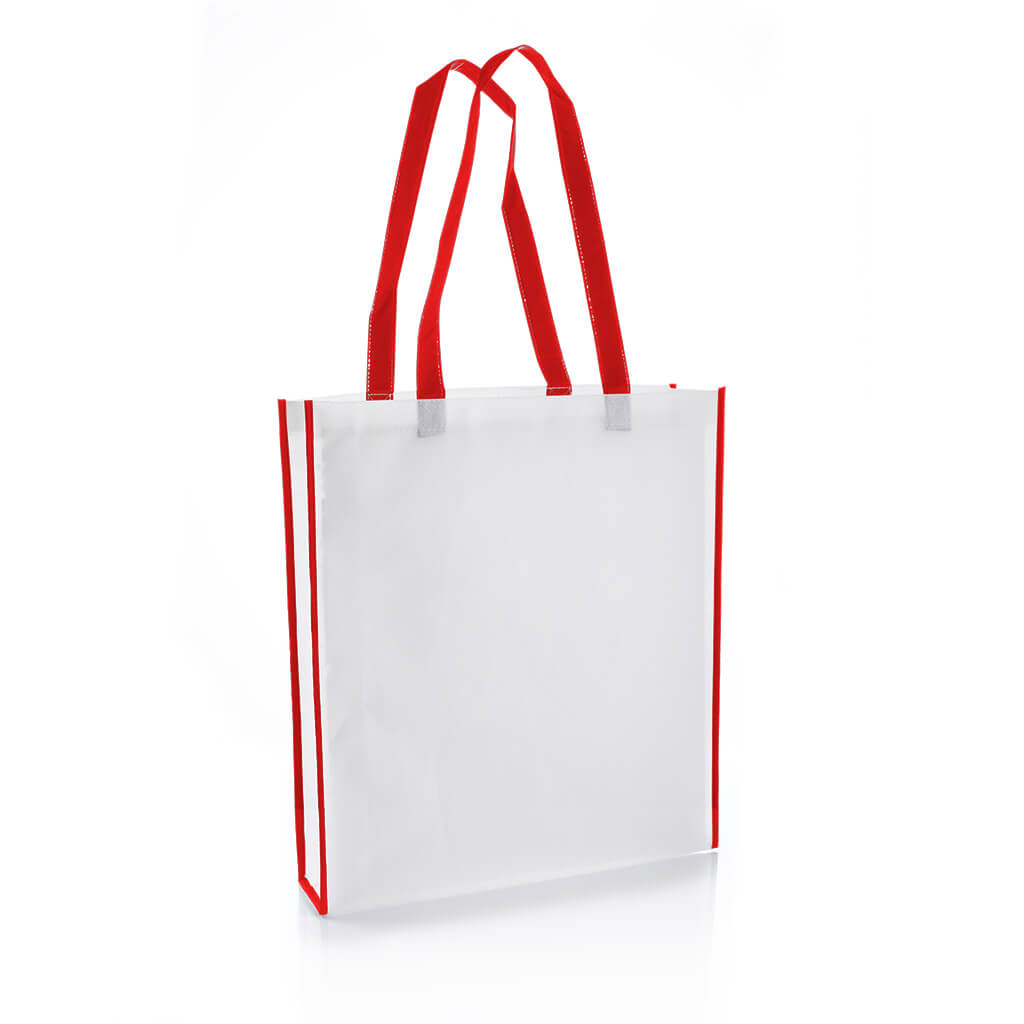 Non-Woven Shopping Bag Vertical White/Red Jasani